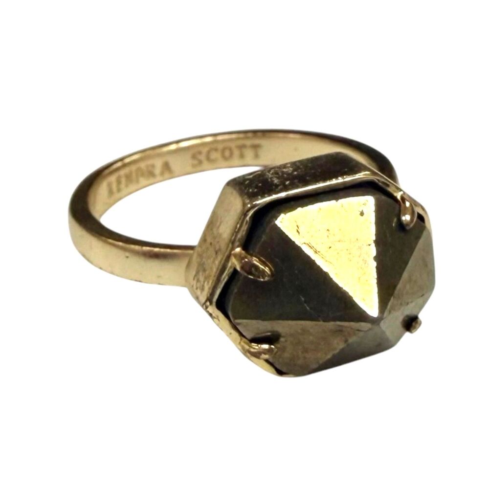 Kendra Scott Miriam Ring 14k Gold Plated Brass Hexagonal Pyrite Stone Size US 8